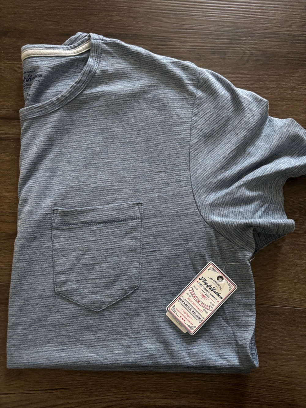 Men's Striped Light Blue Pocket Crew Tee